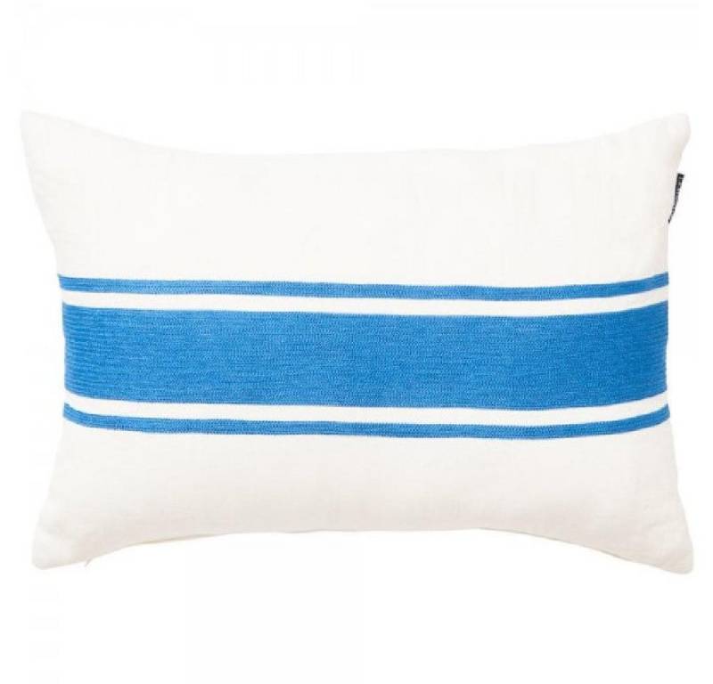 Lexington Kissenhülle LEXINGTON Kissen Embroidery Center Striped Linen-Cotton White-Blue (40 von Lexington