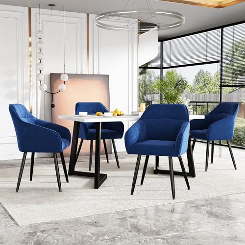 Essgruppe,(Set,117×68×75cm Esstisch mit 4 Stühlen), Moderner Küchentisch Set, Polsterstuhl Design Stuhl mit Rückenlehne (Blau) von Lexiou