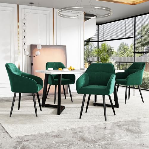 Essgruppe,(Set,117×68×75cm Esstisch mit 4 Stühlen), Moderner Küchentisch Set, Polsterstuhl Design Stuhl mit Rückenlehne (Grün) von Lexiou