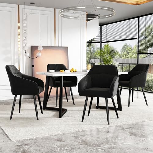 Essgruppe,(Set,117×68×75cm Esstisch mit 4 Stühlen), Moderner Küchentisch Set, Polsterstuhl Design Stuhl mit Rückenlehne (Schwarz) von Lexiou
