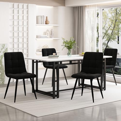 Lexiou 140x80cm Esstisch mit 4 Stühlen Set,Moderne Küche Esstisch Set, Esszimmerstühle, Schwarz Eisen Beintisch (Samt, Schwarz) von Lexiou