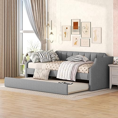 Lexiou 90 x 200(190) cm Day-Betten, Gepolstertes Einzeltagesbett mit Rollbett (Grau) von Lexiou