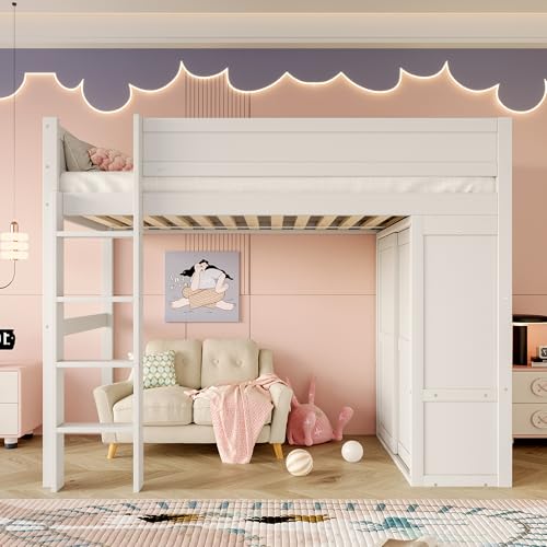 Lexiou 90X200cm Hochbett, vielseitiges Kinderbett, ausgestattet mit Kleiderschrank, Staufach, offener Unterbettraum, ohne Matratze, Kiefernholz Lexiou 90X200cm Hochbett, vielseitiges Kinderbett, ausgestattet mit Kleiderschrank, Staufach, offener Unterbettraum, ohne Matratze, Kiefernholz von Lexiou