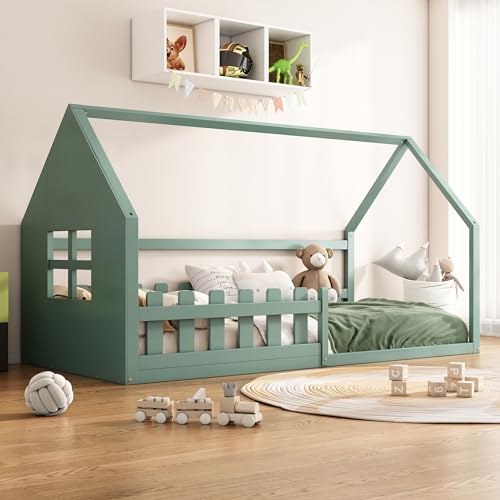 Lexiou 90x200cm Flachbett, Kinderbett, Hausleiste (Grün) von Lexiou