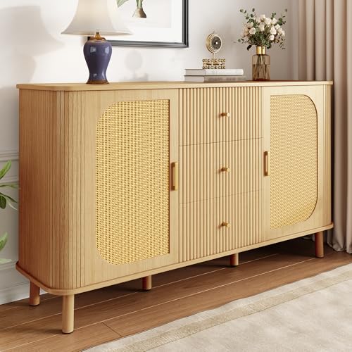 Lexiou Dieses Moderne Sideboard mit Schubladen, Regalen und Metallbeinen in Holzoptik ist EIN vielseitiges Wohnzimmermöbelstück Lexiou Dieses Moderne Sideboard mit Schubladen, Regalen und Metallbeinen in Holzoptik ist EIN vielseitiges Wohnzimmermöbelstück von Lexiou