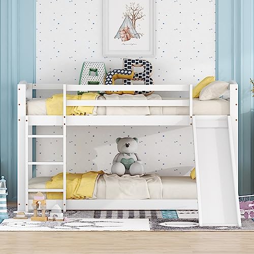 Lexiou Etagenbett für Kinder und Jugendliche, Kinderbett mit Rutsche, Massivholzrahmen, einfache Montage, 90x200cm (Weiß) von Lexiou
