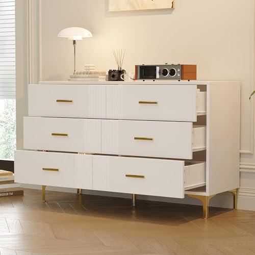 Lexiou Kommode mit 6 Schubladen – Weiße Türkommode mit Schubladen für Wohnzimmer und Schlafzimmer, Maße: H76/B120/T40 cm von Lexiou