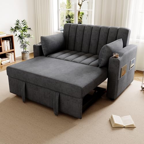 Lexiou Modernes Multifunktionssofa, Schlafsofa, Schlafcouch mit Schlaffunktion, Doppelsofa mit Verstellbarer Rückenlehne, mit Getränkehalter und Kissen, geeignet für Wohnzimmer, Schlafzimmer (Grau) von Lexiou