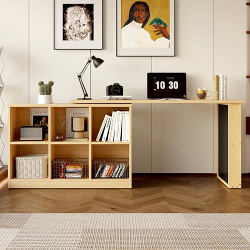 Lexiou Multifunktionaler Bürotisch, Sechsfach-Lagerschrank + Ablage, breite und Dicke Schreibtischplatte, Lochplatte + Ablage, super belastbar, veränderbare Form von Lexiou