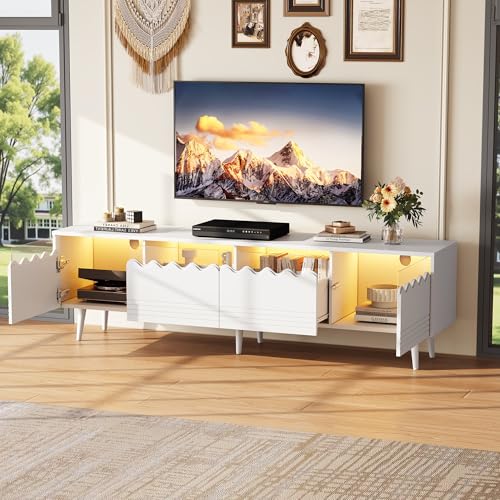 Lexiou Niedriges Sideboard 176 x 38 x 45 cm mit 6 Stützbeinen, TV-Schrank mit 2 Schubladen und 2 Türen, Aufbewahrungsschrank, Wohnzimmerschrank (Weiß) von Lexiou