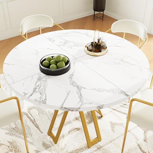 Lexiou Runder Esstisch (100 x 100 x 76 cm), Leichter und luxuriöser runder Tisch für 4-6 Personen, geeignet für Esszimmer und Wohnzimmer (goldene Beine) von Lexiou
