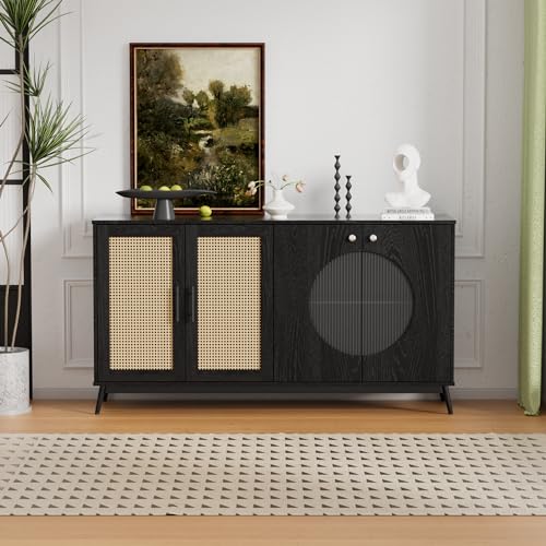 Lexiou Sideboard mit Glastüren aus Rattan, halbrunde Tür, hochwertige Aufbewahrungsmöbel von Lexiou