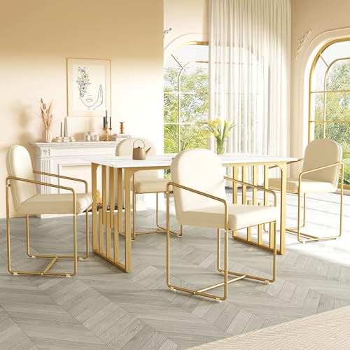 Lexiou Weißer Esszimmerstuhl, (4 st) mit goldenen Beinen, Samt, bequemer moderner minimalistischer Stil (4) von Lexiou