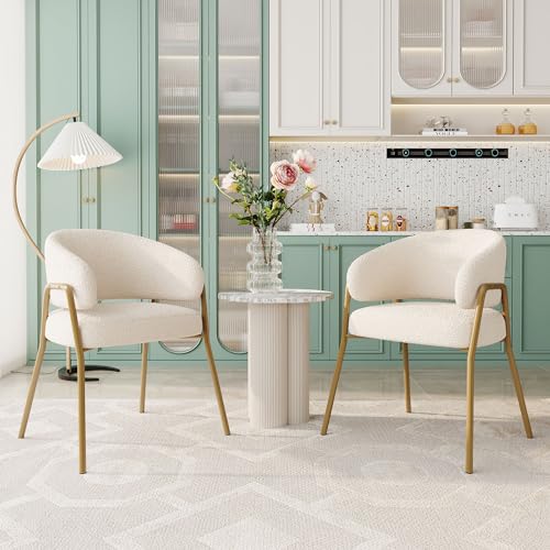 Lexiou Weißer Esszimmerstuhl Moderner Lamm Samt Spraygold in Gold-Finish, mit Goldene Beine (2) von Lexiou