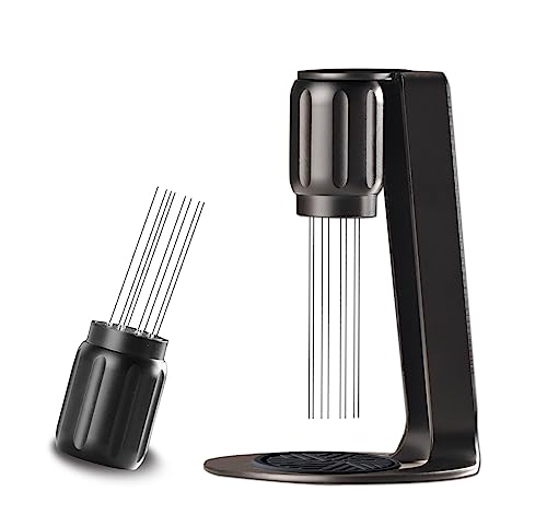 Lexivt WDT Tool mit 8x0.4mm Edelstahl feine Nadeln & Eisen Ständer,Espresso Nadel Distributor,Kaffee-Rührer-Verteiler,Einfache Aufbewahrung，Aluminiumlegierung,Schwarz(2 Ersatznadeln) von Lexivt