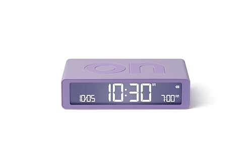 Lexon Flip Classic Morgenwecker, beleuchtet, wendbar mit Seiten on Off und Snooze-Funktion, mit LCD-Display und Touchscreen, wiederaufladbar über USB-C – Lila von Lexon
