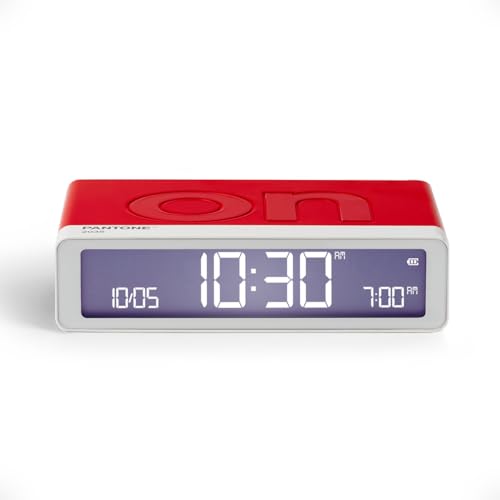 Lexon Flip Classic Morgenwecker, beleuchtet, wendbar mit Seiten on Off und Snooze-Funktion, mit LCD-Display und Touchscreen, wiederaufladbar über USB-C – Rot glänzend von Lexon