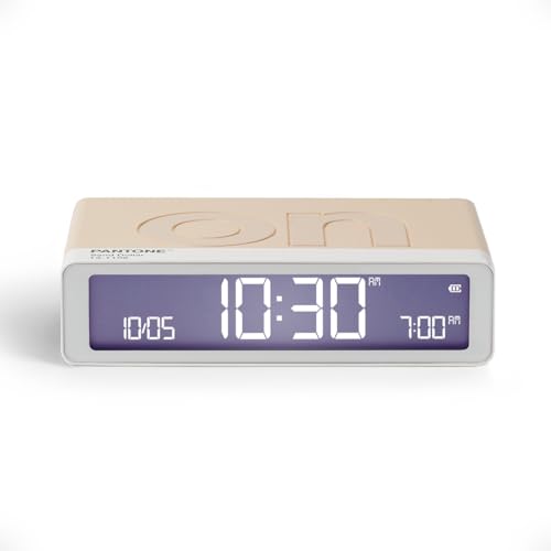 Lexon Flip Classic Morgenwecker beleuchtet, wendbar mit Seiten on Off und Snooze-Funktion, mit LCD-Display und Touch-Licht, wiederaufladbar über USB-C – Sand Dollar von Lexon
