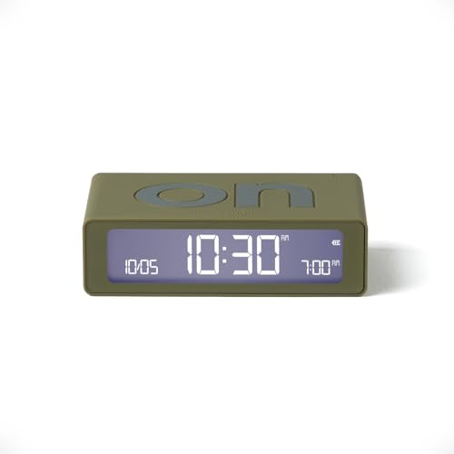 Lexon Flip Mini Reisewecker, digitaler LED-Wecker mit On/Off-Funktion, Einstellbarer Helligkeit, wiederaufladbar und berührungsempfindlich, ideal als Nachttisch-Wecker - Khaki von Lexon