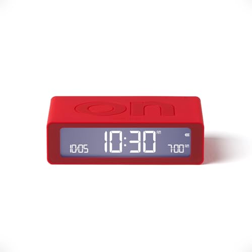 LEXON Flip Mini Reisewecker, digitaler LED-Wecker mit On/Off-Funktion, Einstellbarer Helligkeit, wiederaufladbar und berührungsempfindlich, ideal als Nachttisch-Wecker - Rott von LEXON