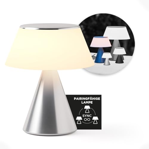 Lexon LUMA L Berührungsempfindliche Nachttischlampe, Kabelloses Nachtlicht mit Dimmfunktion und Mehrlampen-Synchronisierung, 9 LED-Farben, Wiederaufladbar, Aluminiumgehäuse - Alu von Lexon