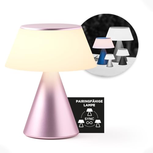 Lexon LUMA L Berührungsempfindliche Nachttischlampe, Kabelloses Nachtlicht mit Dimmfunktion und Mehrlampen-Synchronisierung, 9 LED-Farben, Wiederaufladbar, Aluminiumgehäuse - Rosa von Lexon