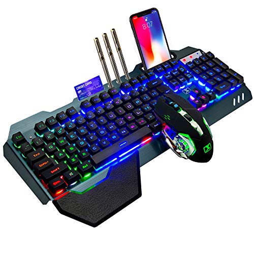 LexonElec 680 pro - Wireless Gaming Tastatur und Maus 4800 mAh volle 104 Tasten Tastatur PC Zubehör eingerichtet 2.4g USB Regenbogen Hintergrundbeleuchtung Gamer 2400 DPI atmende optische Maus von LexonElec