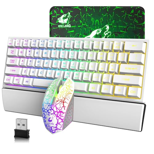 60% 2,4G Stabil 61 Tasten Drahtlose Tastatur Maus Combo RGB Wiederaufladbare Ergonomie Gaming-Tastatur+7 Regenbogenlicht 2400DPI 6 Tasten Optische Regenbogen-LED-Gaming-Maus + Mauspads+Medienschlüssel von LexonElec