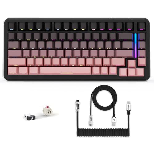LexonElec X Attack Shark M86 Pro Kabellose Mechanische Tastatur, BT/2,4G/Kabelgebunden, 4000mAh, Hot-Swappable Lineare Schalter, Side-Printed, QWERTY, RGB Tastatur mit Spiralkabel (Schwarz-Rosa) von LexonElec