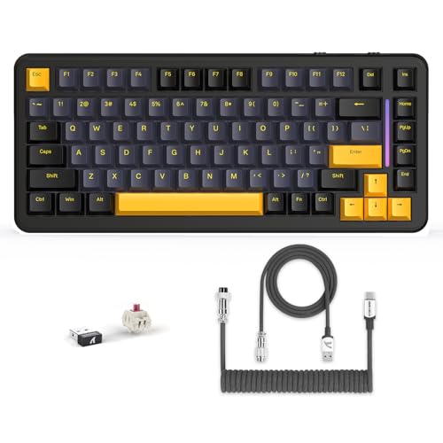 LexonElec X ATTACK SHARK M86 Pro Kabellose Mechanische Tastatur, BT/2,4G/Kabelgebunden, 4000mAh, Hot-Swappable Lineare Schalter, PBT-Tastenkappen, QWERTY, RGB Gaming-Tastatur mit Spiralkabel (Schwarz) von LexonElec