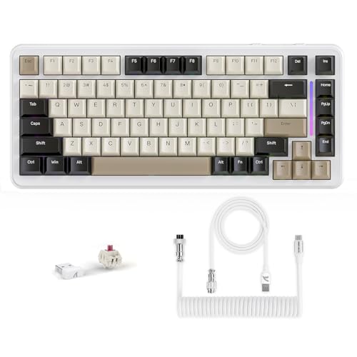 LexonElec X Attack Shark M86 Pro Kabellose Mechanische Tastatur, BT/2,4G/Kabelgebunden, 4000mAh, Hot-Swappable Lineare Schalter, PBT-Tastenkappen, QWERTY, RGB Gaming-Tastatur mit Spiralkabel (Weiß) von LexonElec