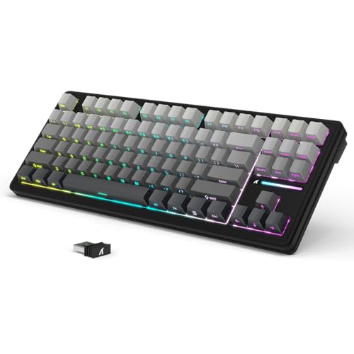 LexonElec x ATTACK SHARK M87 75% Kabellose Gaming-Tastatur, BT5.0/2,4G/Wired, 27 RGB Backlit, TKL Mechanische Tastatur, Hot Swap Linear Schalter, QWERTY Seitlich Bedruckte Farbverlauf PBT Keycap-Grau von LexonElec