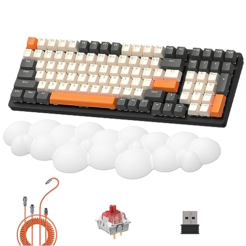 LexonElec K6 Wireless Mechanische Tastatur mit Weiße Cloud-Handgelenkauflage, 100 Tasten, 4000mAh, Wired/2,4 GHz/BT 5.0, RGB-Hintergrundbeleuchtung, Spiralkabel für Gaming -Twilight Red Switch LexonElec K6 Wireless Mechanische Tastatur mit Weiße Cloud-Handgelenkauflage, 100 Tasten, 4000mAh, Wired/2,4 GHz/BT 5.0, RGB-Hintergrundbeleuchtung, Spiralkabel für Gaming -Twilight Red Switch von LexonElec