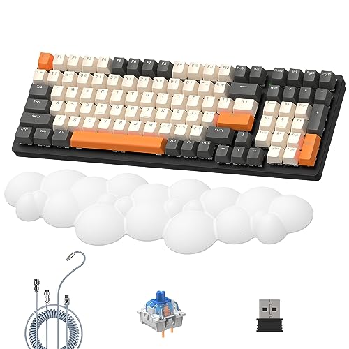 LexonElec K6 Wireless Mechanische Tastatur mit Weiße Cloud-Handgelenkauflage, 100 Tasten, 4000mAh, Wired/2,4 GHz/BT 5.0, RGB-Hintergrundbeleuchtung, Spiralkabel für Gaming -Twilight Blue Switch LexonElec K6 Wireless Mechanische Tastatur mit Weiße Cloud-Handgelenkauflage, 100 Tasten, 4000mAh, Wired/2,4 GHz/BT 5.0, RGB-Hintergrundbeleuchtung, Spiralkabel für Gaming -Twilight Blue Switch von LexonElec
