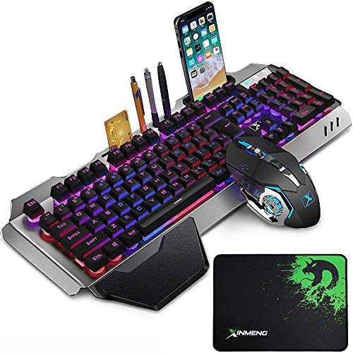 LexonElec Wireless 2.4G wiederaufladbare Tastatur Maus Set 3000mAh Große Kapazität Mechanisches Feel Regenbogen Backlit Gamer Tastatur 2400DPI 7 Farben Atmende Maus 6 Tasten Optische Mäuse für Pc Mac von LexonElec