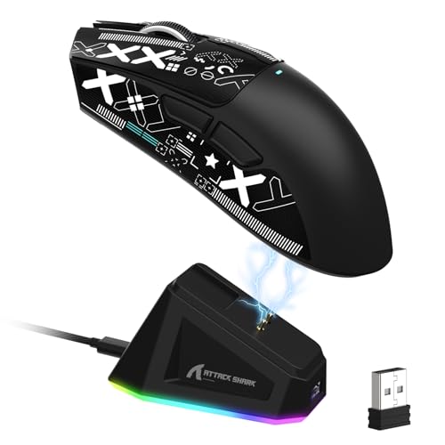 LexonElec x Attack Shark X11 Kabellose Gaming-Maus mit RGB Magnetische Ladestation, PixArt PAW3311-Sensor, Ultraleichte 59g Schwere Tri-Mode-Gaming-Maus mit Band, Wired/2,4 G/BT, 22 K DPI-Black&Tape von LexonElec