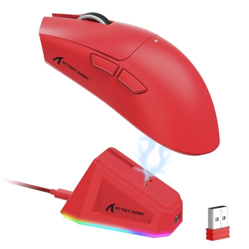 LexonElec x Attack Shark X11 Kabellose Gaming-Maus mit RGB Magnetische Ladestation, PixArt PAW3311-Sensor, Ultraleichte 59g Schwere Tri-Mode-Gaming-Maus, Wired/2,4 G/BT, 22 K DPI-Red LexonElec x Attack Shark X11 Kabellose Gaming-Maus mit RGB Magnetische Ladestation, PixArt PAW3311-Sensor, Ultraleichte 59g Schwere Tri-Mode-Gaming-Maus, Wired/2,4 G/BT, 22 K DPI-Red von LexonElec