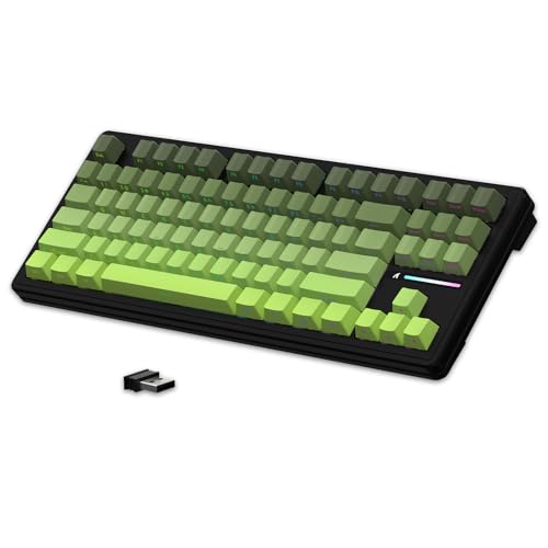LexonElec x Attack Shark M87 75% Kabellose Gaming-Tastatur, BT5.0/2,4G/Wired, 27 RGB Backlit, TKL Mechanische Hot Swap Linear Schalter, QWERTY Seitlich Bedruckte Farbverlauf PBT Keycap-Schwarz/Grün von LexonElec