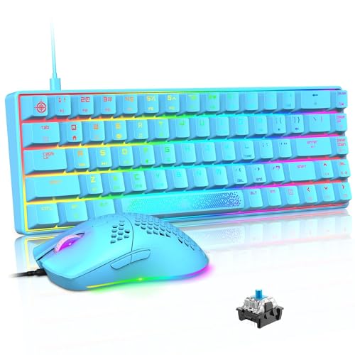 Lexonelec MK14-65% Kompakt Blau Pc Mac Gaming Maus Und Tastatur Set Mit Kabel 12000 DPI Beleuchtung Led RGB Handballenauflage Typ C Gamer Tastaturen Ergonomische Maus Für Laptop von LexonElec
