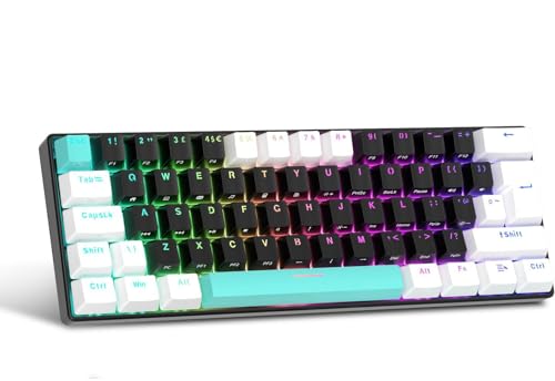 UK Layout 60 Prozent Gaming Tastatur, 62-Tasten Verkabelte Mechanische Anti-Ghosting Linear Brown Switches Tastatur mit ABS Tastenkappen, 14 RGB Hintergrundbeleuchtung für Computer/Laptop-Schwarz Weiß von LexonElec