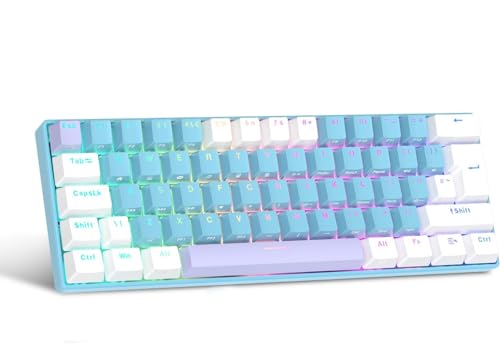 UK Layout 60 Prozent Mechanische Tastatur, 62-Tasten Wired Mechanische Anti-Ghosting Blaue Schalter Gaming Tastatur mit ABS Tastenkappen, 14 RGB Hintergrundbeleuchtung für Computer/Laptop-Blau Weiß von LexonElec