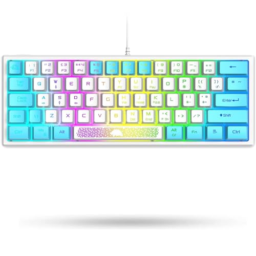 LexonElec K61 60% Prozent Gaming Bunte Tastatur Mini Weiß und Blau pc RGB Beleuchtung - UK Layout QWERTY Aesthetic Keyboard Cute - mechanische fühlen Ergonomie Kawaii - für ps4 Laptop Computer von LexonElec