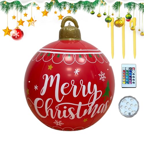 Aufblasbare Weihnachtsdekoration Für Den Garten 60 cm,Ball Christbaumschmuck Mit Lichtbeleuchtung - Große Weihnachtskugel Für Festliche Dekoration Im Garten Poolbereich Rasen Terrasse von Lexsyn