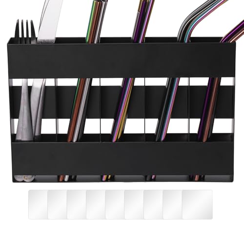 Lexsyn Strohhalm-Organizer Für Schrank | 5-Fach Strohhalmespender,Platzsparender Behälter Mit 9 Stück Doppelseitigem Klebeband Für Küche Haushalt Gastronomie von Lexsyn