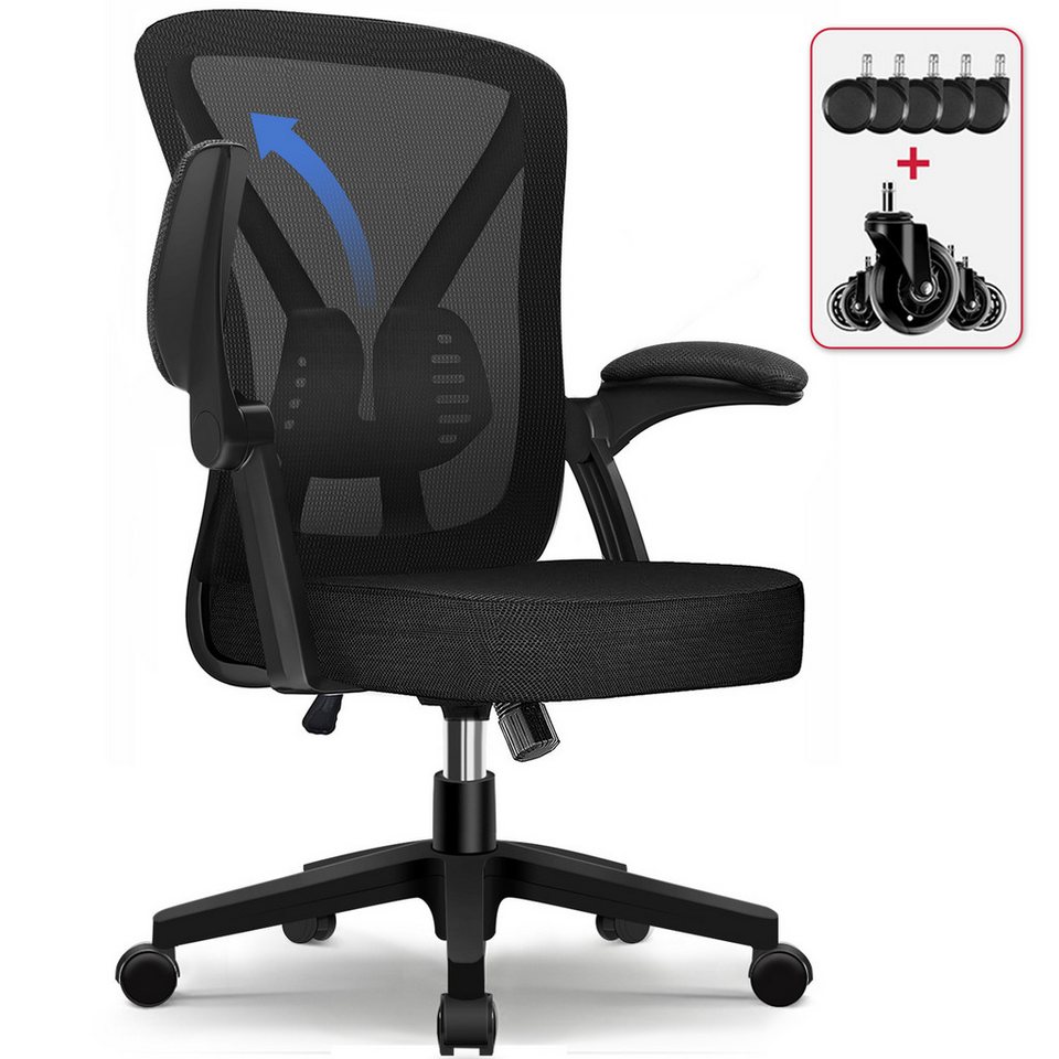 Lexzurn Bürostuhl Bürostuhl ergonomisch, Chefsessel Drehstuhl Wippfunktion bis 125° (Computerstuhl Home Office Chair), Höhenverstellbarer Netzstuhl mit Klappbare Armlehnen von Lexzurn
