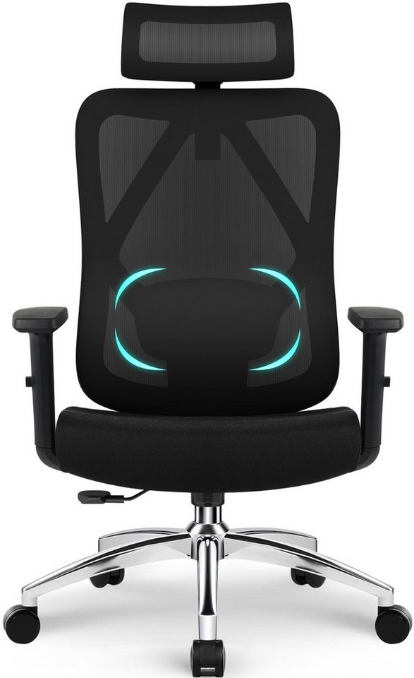 Lexzurn Bürostuhl Bürostuhl ergonomisch, Schreibtischstuhl 3D Memory-Schaum Lendenstütze (Wippfunktion bis 135°, Bis 200kg Belastar, Atmungsaktiv Mesh), Höhenverstellbarer Chefsessel Drehstuhl von Lexzurn
