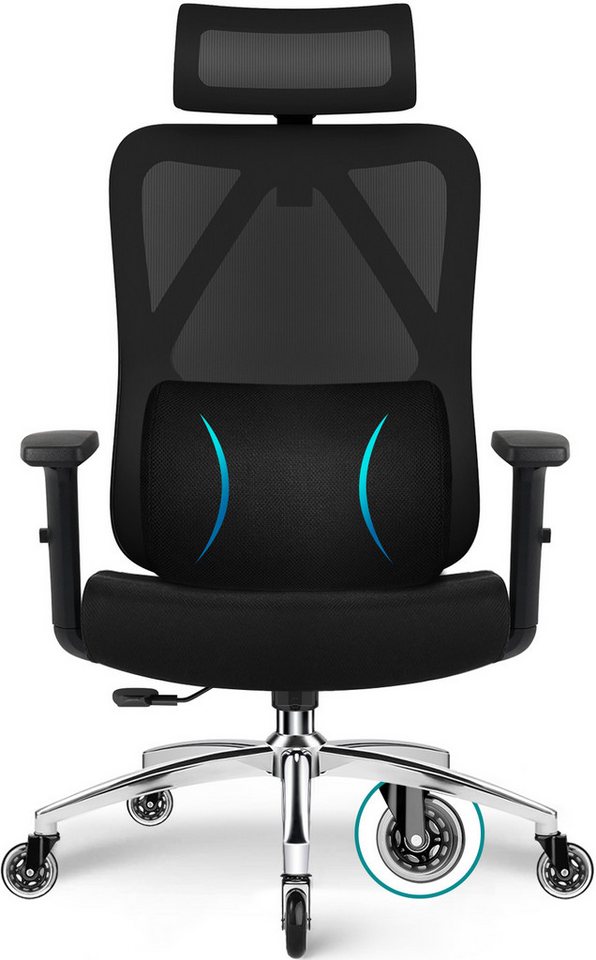 Lexzurn Bürostuhl Bürostuhl ergonomisch, Schreibtischstuhl 3D Memory-Schaum Lendenstütze (Wippfunktion bis 135°, Bis 200kg Belastar, Atmungsaktiv Mesh), Höhenverstellbarer Chefsessel Drehstuhl von Lexzurn