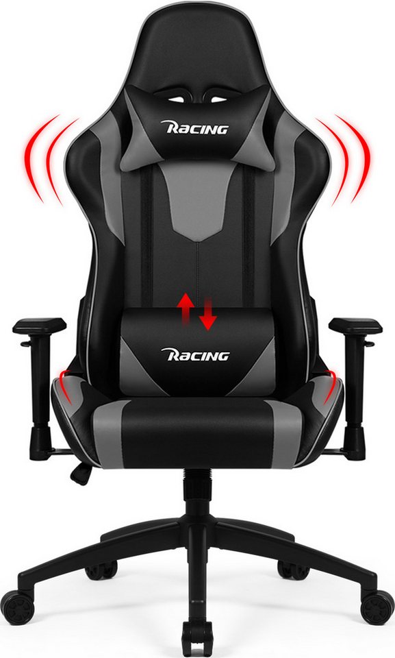 Lexzurn Gaming-Stuhl Gaming Stuhl, Bürostuhl Ergonomisch, Gaming Chair (Gaming Sessel Gepolstert mit verstellbare Lendenkissen, Kopfkissen und Armlehnen,Gamer Stuhl Wippfunktion,Gaming Stuhl 150 kg Belastbarkeit) von Lexzurn