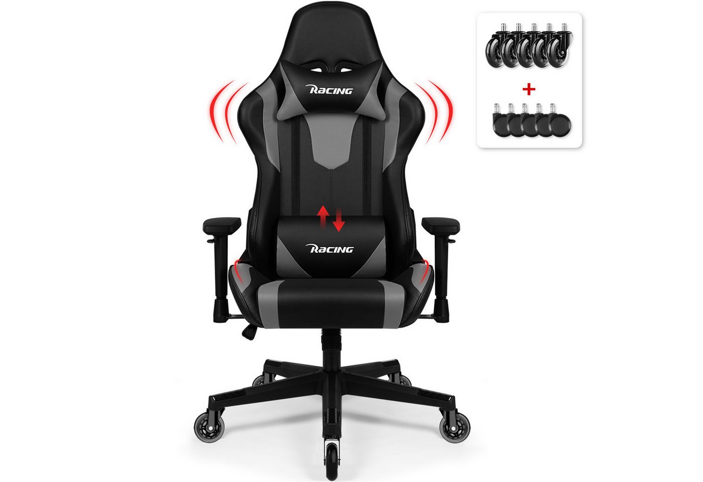 Lexzurn Gaming-Stuhl Gaming Stuhl, Bürostuhl Ergonomisch, Gaming Chair (mit verstellbaren Lendenkissen, Armlehne und Kopfstütze, Gamer Stuhl Bequeme Sitzkissen), Gaming Stuhl 150 kg belastbarkeit von Lexzurn