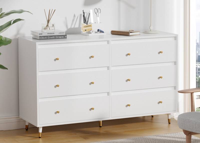 Lexzurn Kommode Kommode mit 3 Schubladen/5 Schubladen/6 Schubladen/8 Schubladen (Modernes Massivholz Sideboard für das Schlafzimmer,Wohnzimmer,Flur und Büro, Schrank,Viele Farbvarianten und Stauraum), Kommode weiß von Lexzurn
